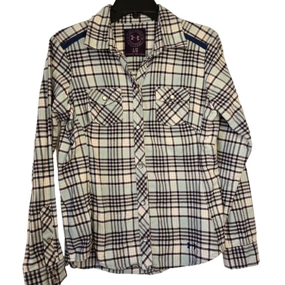 Under Armour Y2K Blue/Purple Plaid Pearl Snap Button Down Flannel Top Size L - Picture 14 of 14